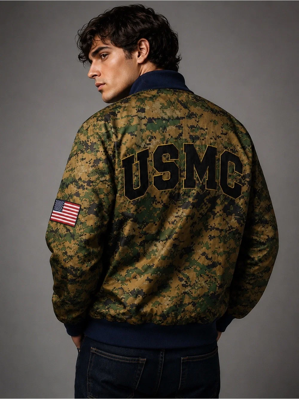 USMC Reversible Marine Corps Jacket Large Camo USA Full Zip Military Coat L